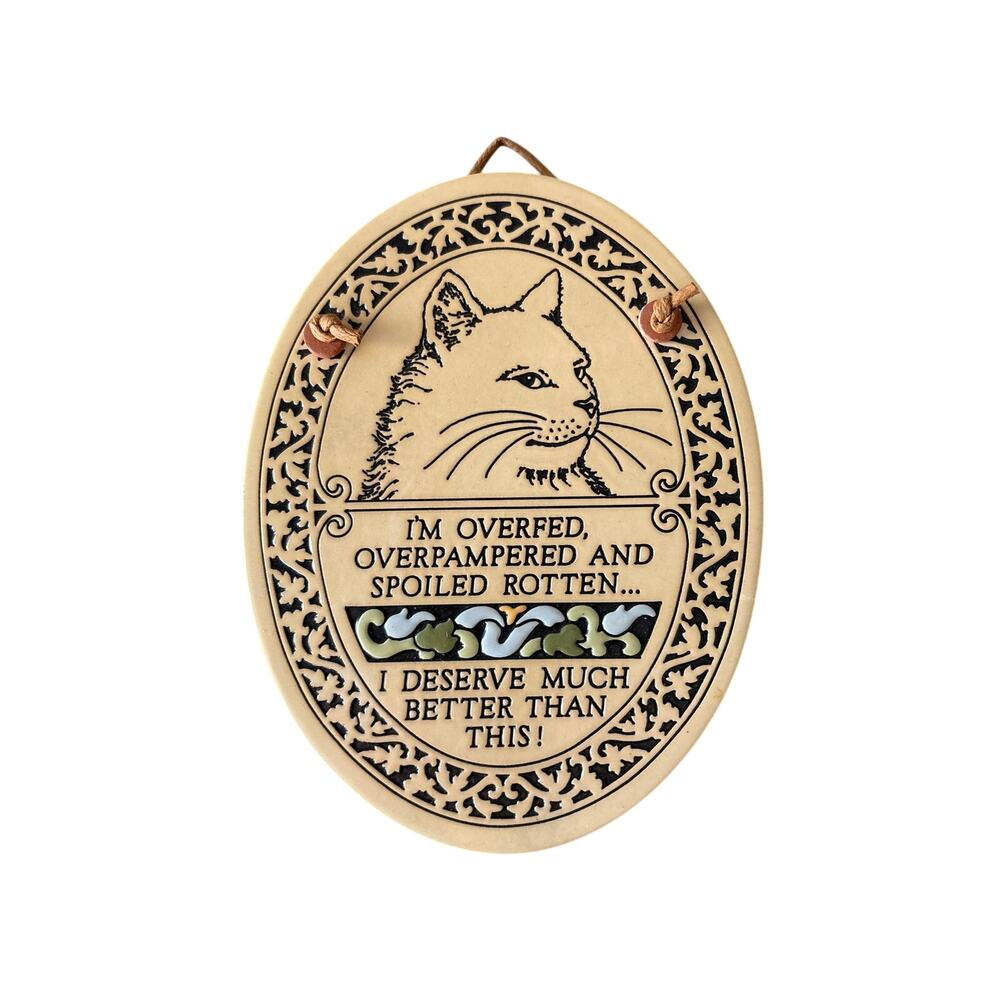 Vintage Trinity Pottery Cat Wall Plaque Spoiled Rotten Quote USA Hanging Decor